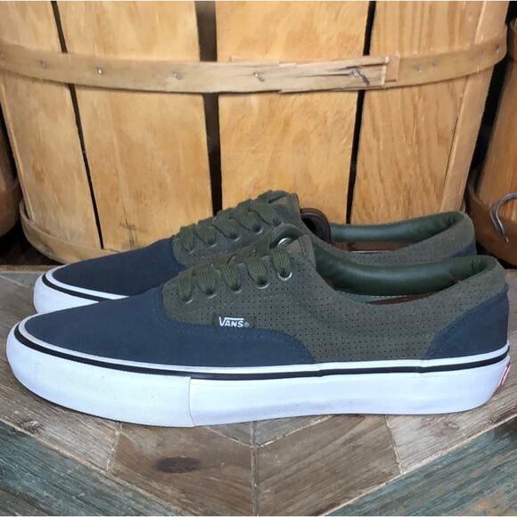 Vans Era Pro Navy Olive Green Perforated Suede Skateboarding Shoe Women Size 8.5 - Picture 2 of 11